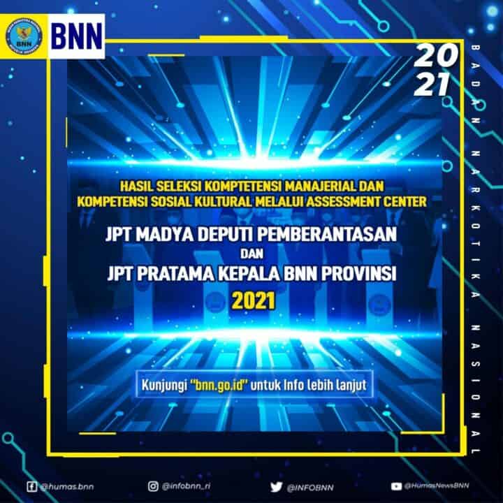 Hasil Seleksi Kompetensi Manajerial Dan Kompetensi Sosial Kultural JPT Madya Deputi Pemberantasan Dan JPT Pratama Kepala BNN Provinsi 2021
