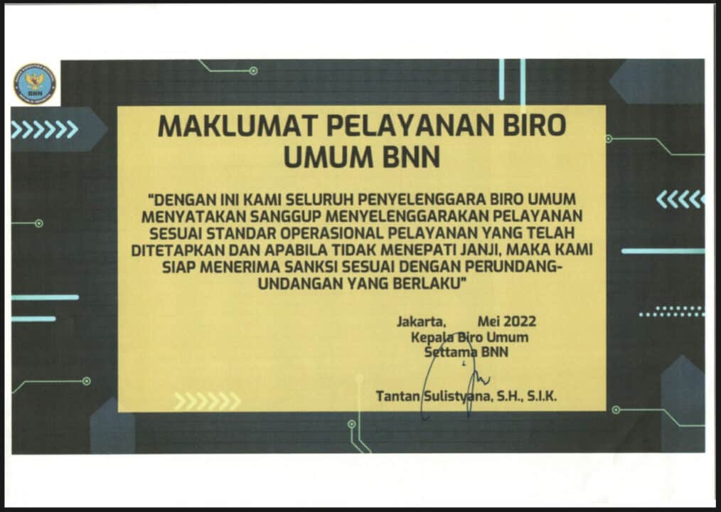 Maklumat Pelayanan Biro Humas dan Protokol BNN