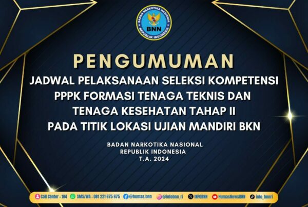 JADWAL PELAKSANAAN SELEKSI KOMPETENSI PENGADAAN PEGAWAI PEMERINTAH DENGAN PERJANJIAN KERJA (PPPK) FORMASI TENAGA TEKNIS DAN TENAGA KESEHATAN TAHAP II PADA TITIK LOKASI UJIAN MANDIRI BKN Badan narkotika nasional T.a. 2024