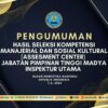 HASIL SELEKSI KOMPETENSI MANAJERIAL DAN SOSIAL KULTURAL (ASSESMENT CENTER)DALAM RANGKA SELEKSI TERBUKA PENGISIAN JABATAN PIMPINAN TINGGI MADYA INSPEKTUR UTAMA BNN T.A. 2025